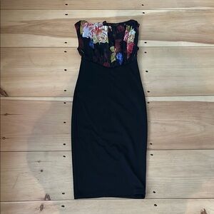 Ted Baker Black and Pink Strapless Sheath Dress Cocktail